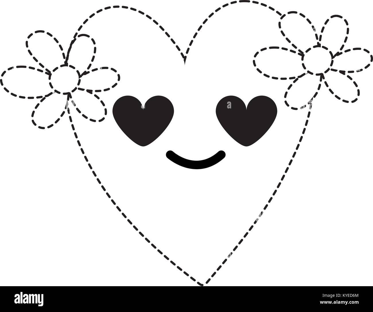 dotted shape heart with flowers in love kawaii cartoon Stock Vector ...