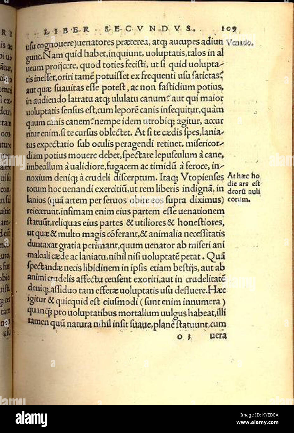 A page from Thomas More's 'Utopia' (1518) detailing social rules ...