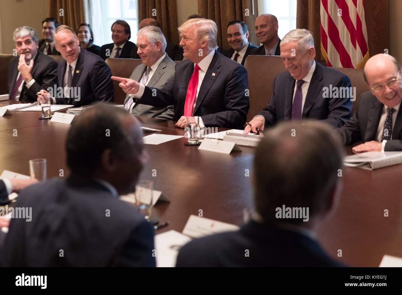 U S President Donald Trump During A Cabinet Meeting In The