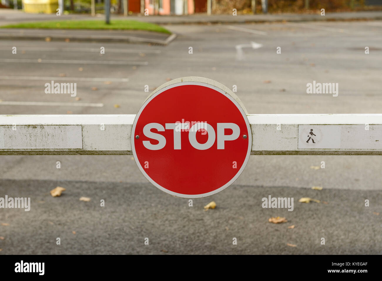 Stop sign on a car park barrier Stock Photo