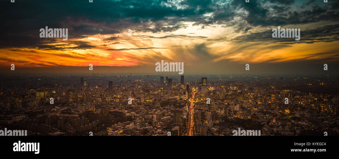 Tokyo sunset aerial panoramic view Stock Photo