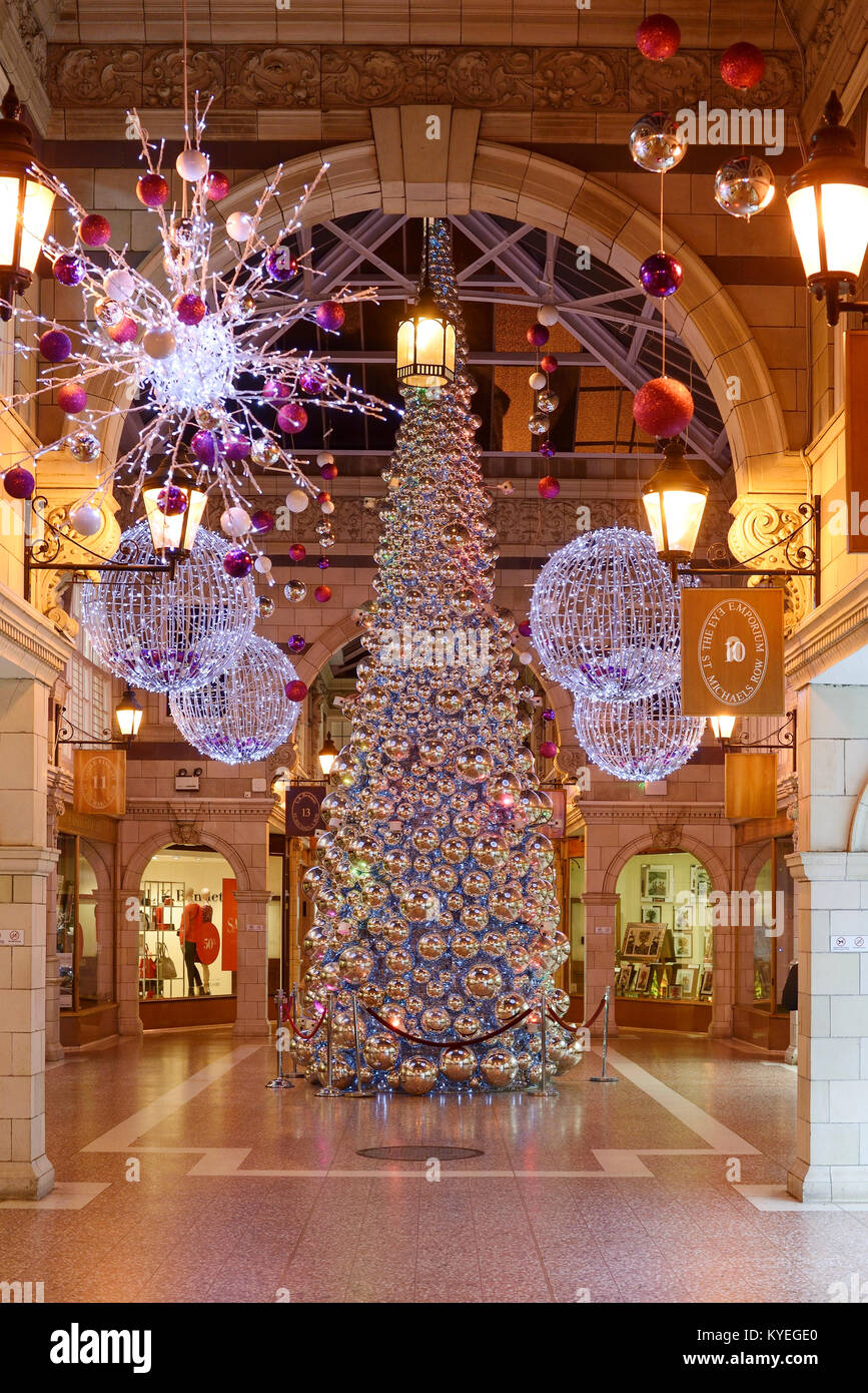 Shoppers And Christmas Decorations Inside St Michaels Row Precinct