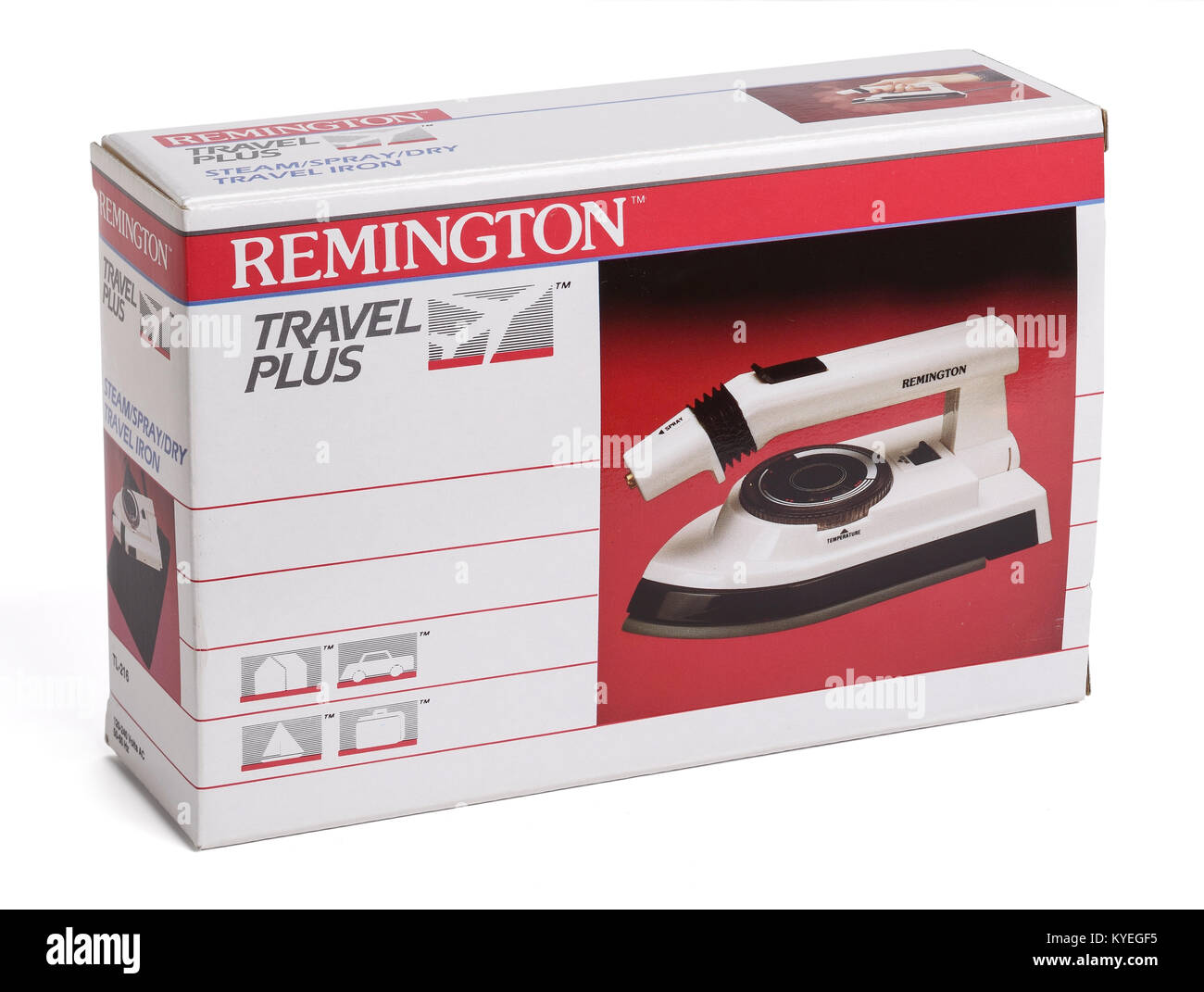 The cardboard box for an old vintage retro Remington travel iron Stock Photo