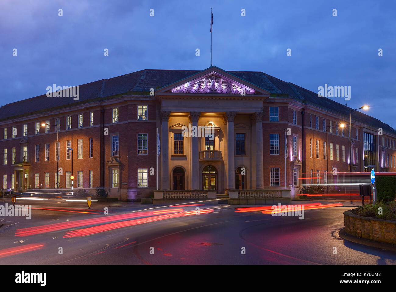 Derby City Council office building at night in Derby city centre UK