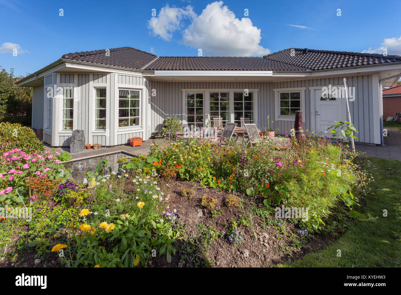 Modern Scandinavian wooden house exterior Stock Photo