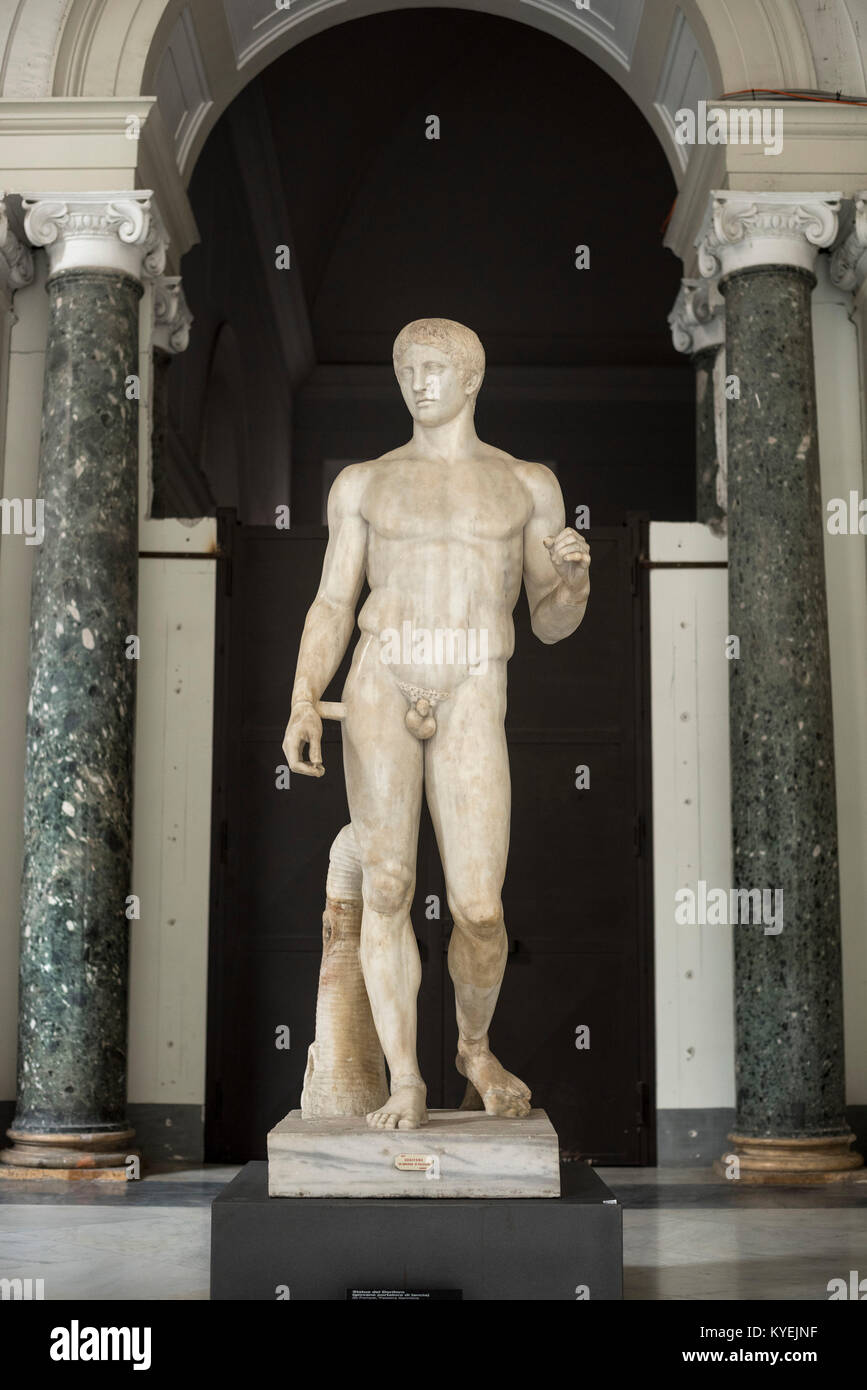 Naples. Italy. Roman sculpture of Doryphoros, from Pompeii, Museo Archeologico Nazionale di Napoli. Naples National Archaeolgical Museum Stock Photo