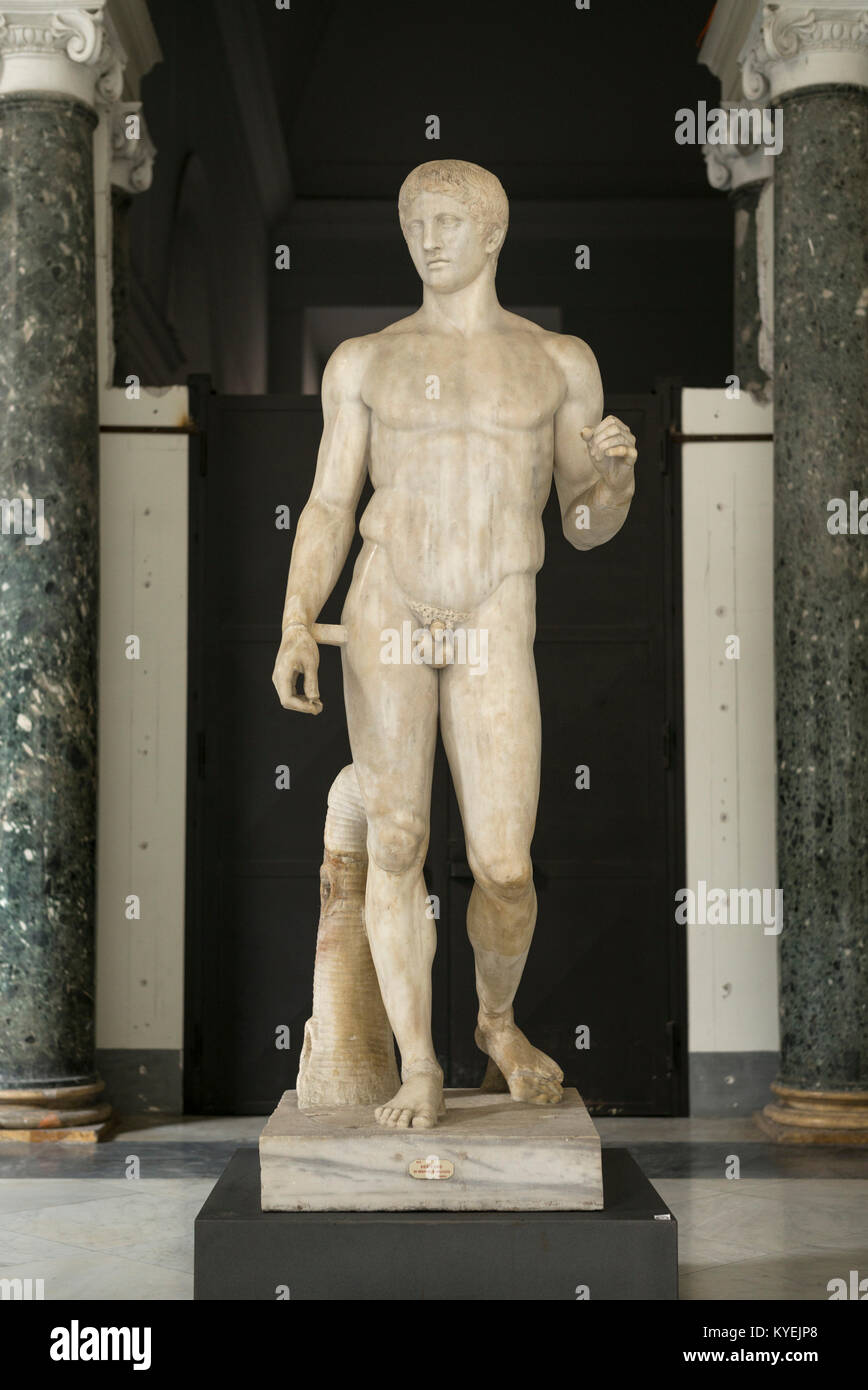 Naples. Italy. Roman sculpture of Doryphoros, from Pompeii, Museo Archeologico Nazionale di Napoli. Naples National Archaeolgical Museum Stock Photo