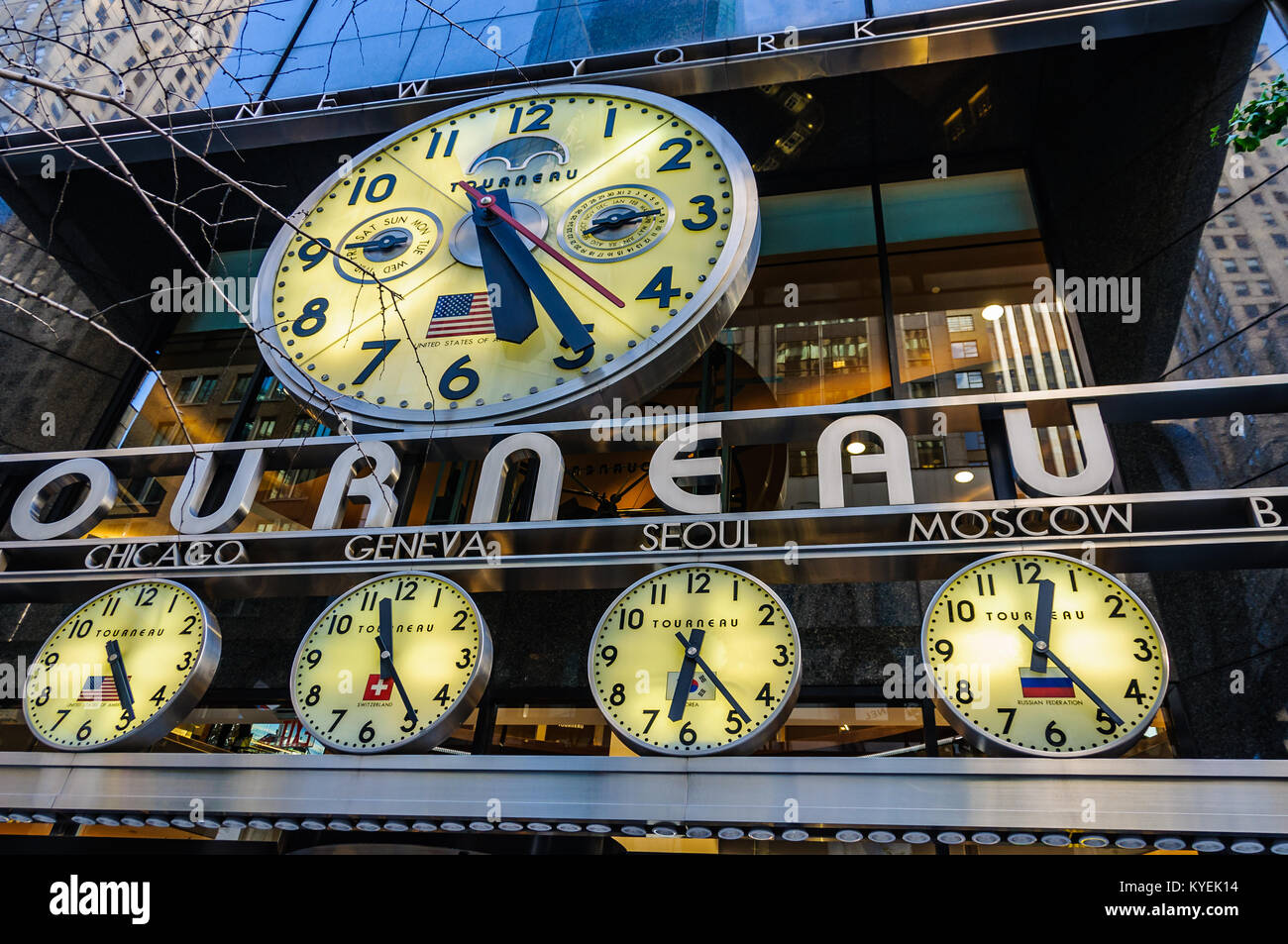 Clocks in the Tourneau Building in New York, USA Stock Photo