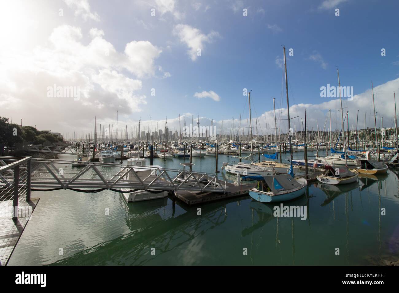 Ramp leading to docks at Westhaven Marina in Auckland, New Zealand, October 11, 2017 Stock Photo