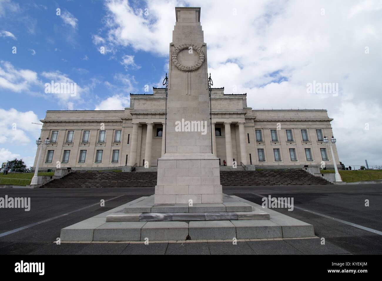 Monument outside the Auckland War Memorial Museum with inscription reading 'The Glorious Dead', in Auckland, New Zealand, October 11, 2017. () Stock Photo