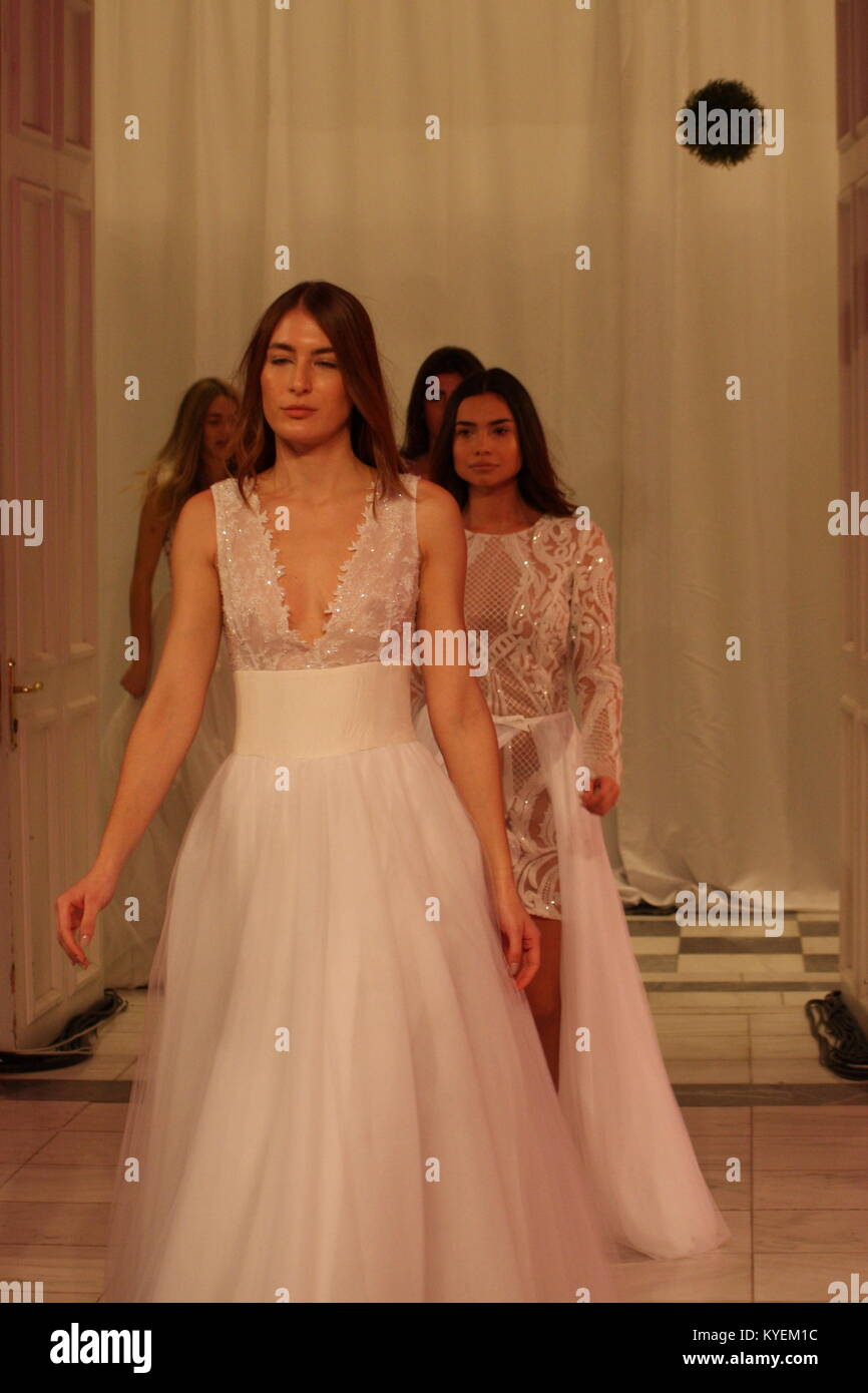 Day one of Bridal Fashion week in Zappeio Megaro in Athens where Greek fashion designers show the trends in bridal evening dresses men s costumes. Photo by George Panagakis Pacific Press Stock Photo