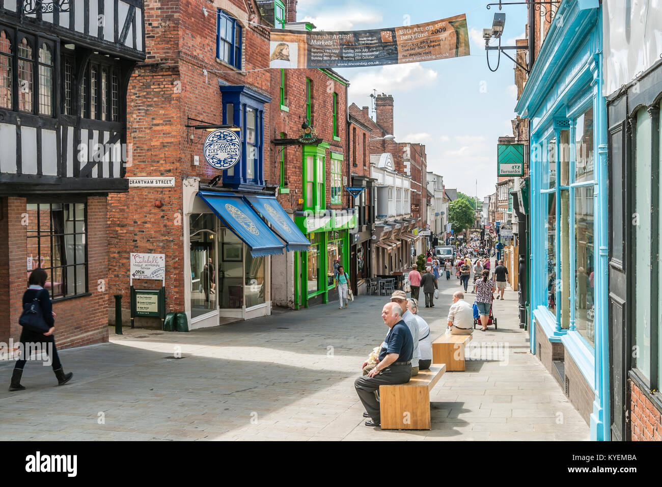 Busy Shopping Street in the City Centre of Lincoln, East England Stock Photo