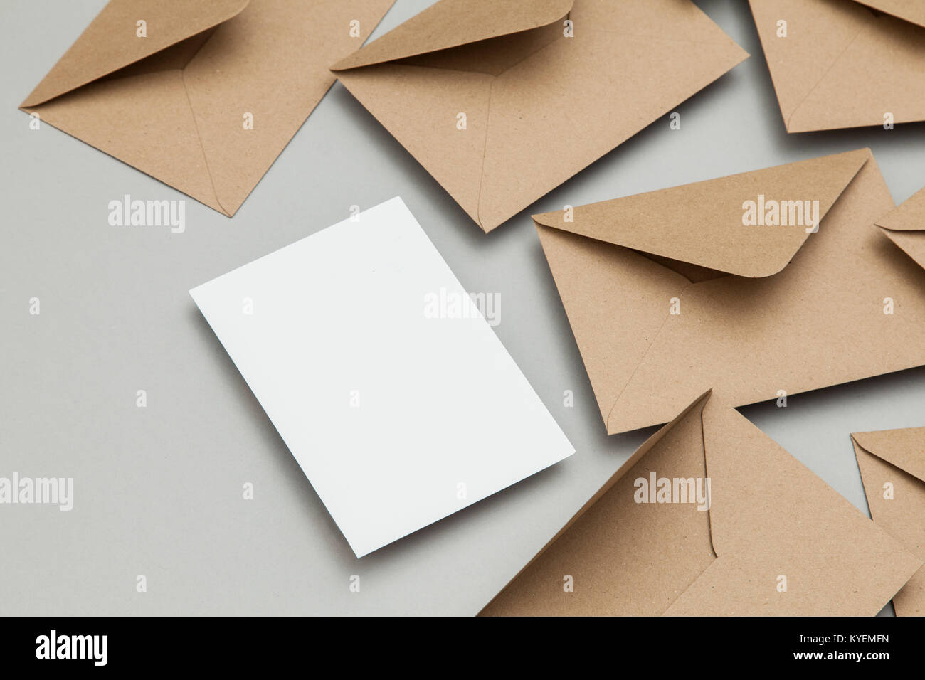 Blank white card with kraft brown paper envelope template mock up Stock ...