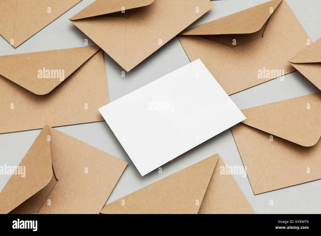 Blank white card with kraft brown paper envelope template mock up Stock ...
