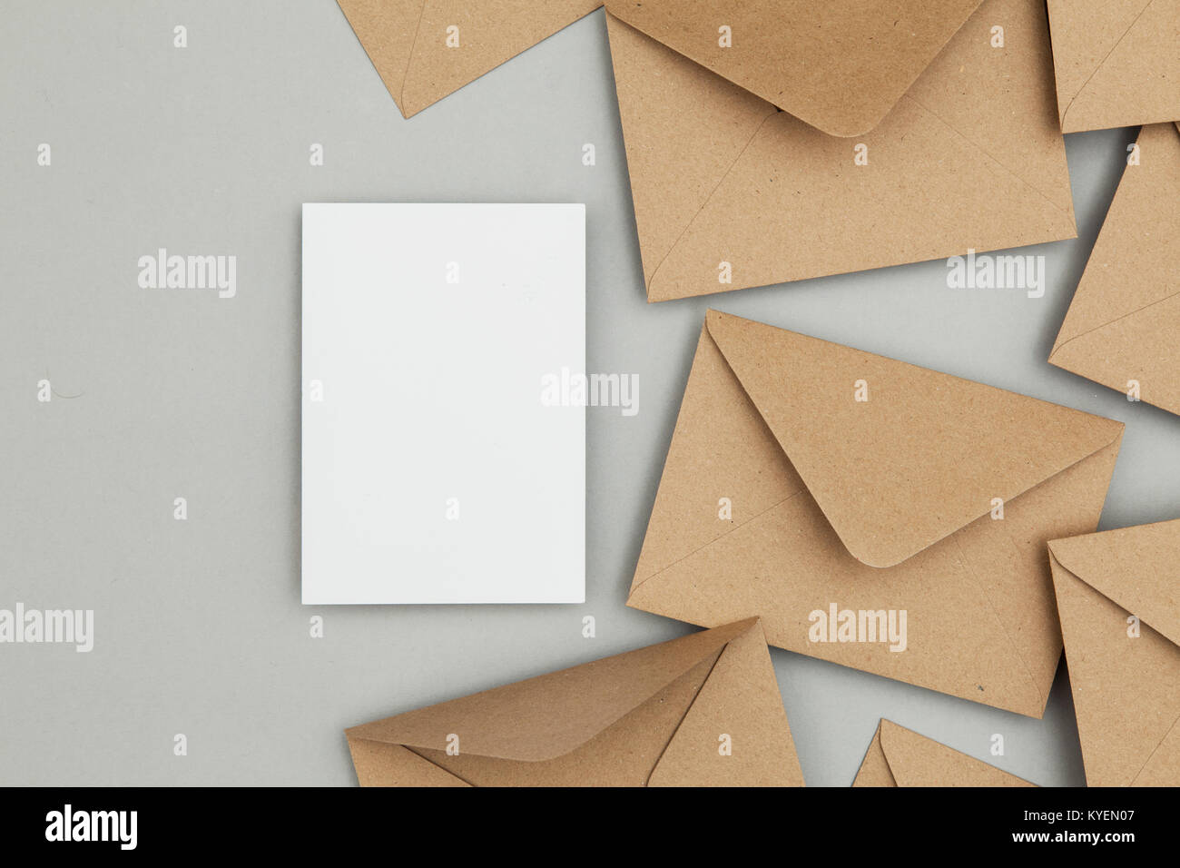 Blank white card with kraft brown paper envelope template mock up Stock ...