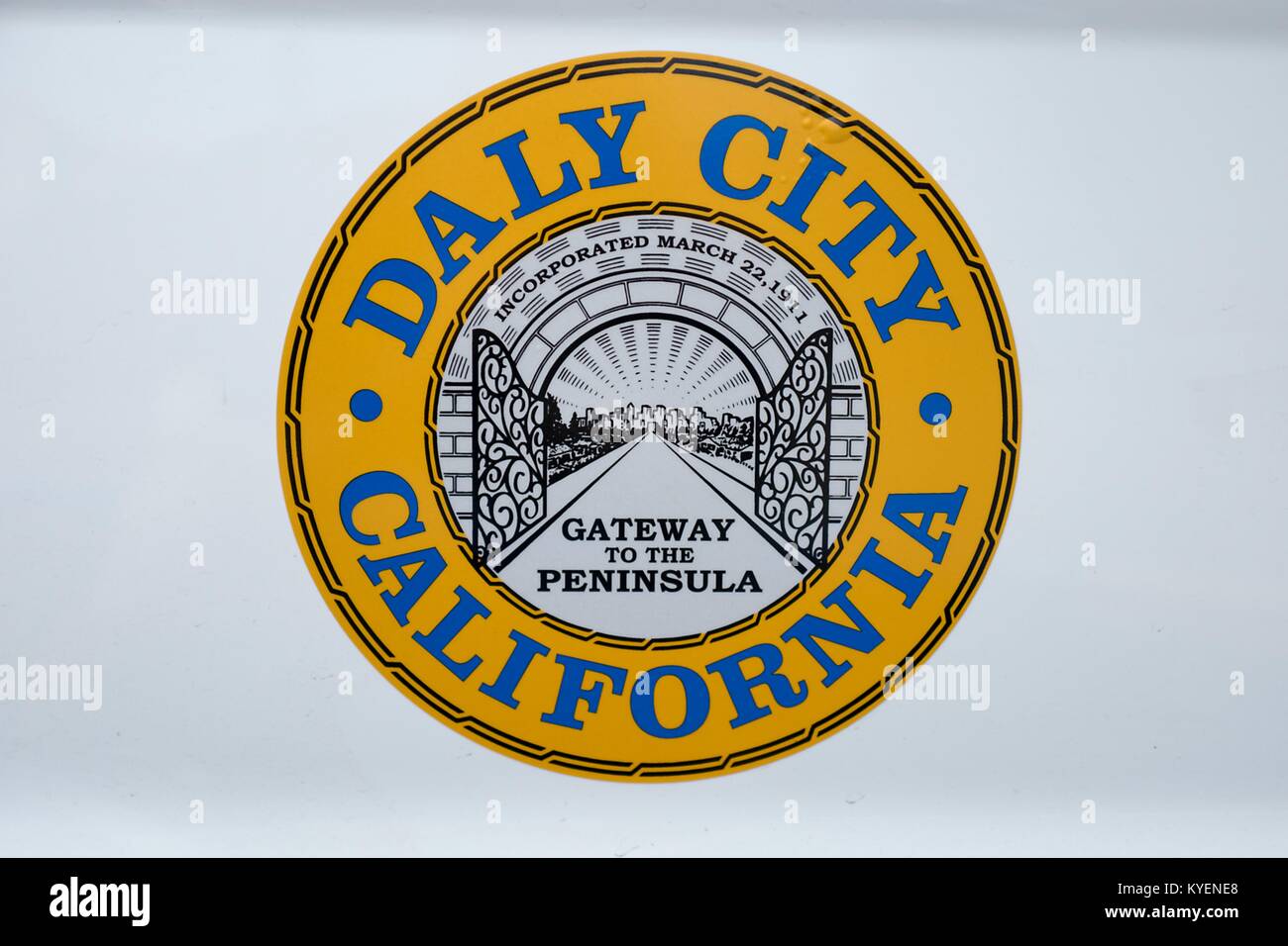Close-up of the seal of the city of Daly City, in the San Francisco Bay Area town of Daly City, California, November 3, 2017. () Stock Photo