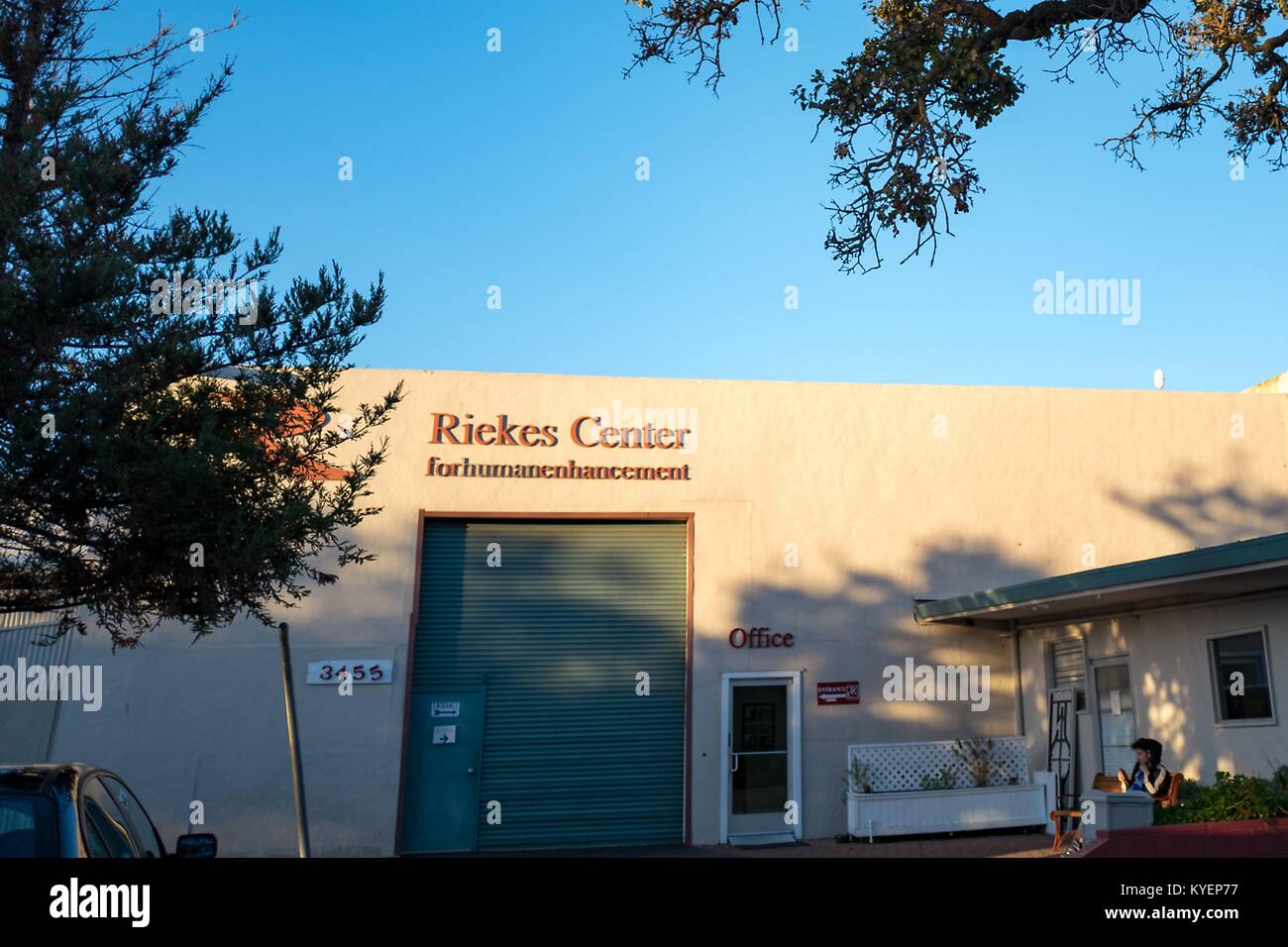 Facade among trees at the Riekes Center for Human Enhancement, a Paralympics and sports science provider in Silicon Valley, Menlo Park, California, November 14, 2017. () Stock Photo