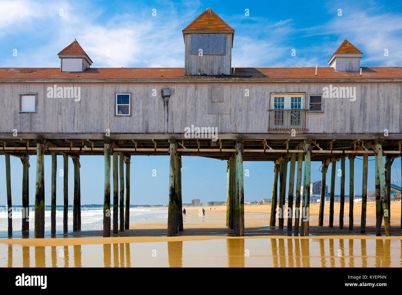 Maine Orchard Beach historic wooden pier in New England USA Stock Photo