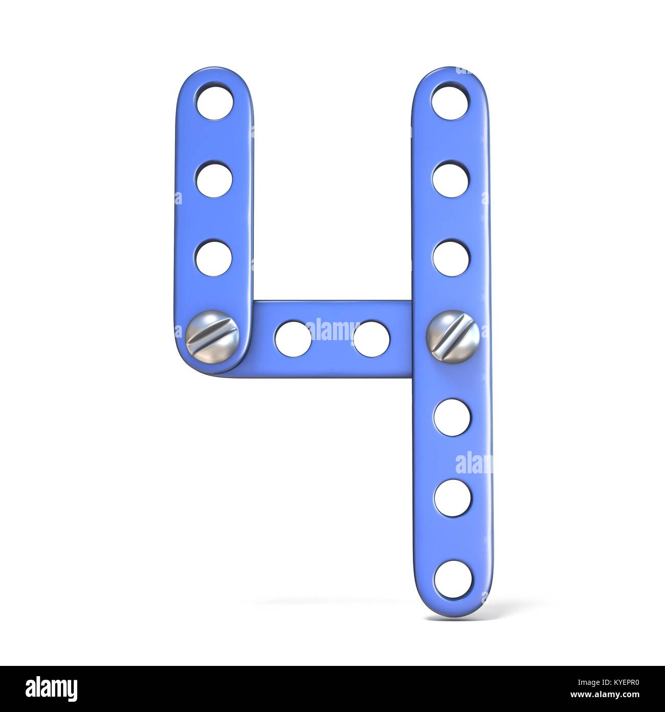 Blue metal constructor toy Number 4 FOUR 3D render illustration ...