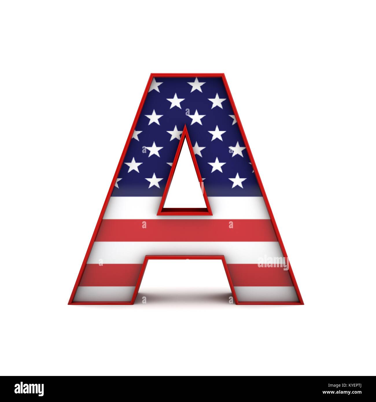 Letter A stars and stripes american flag lettering font. 3D Rendering