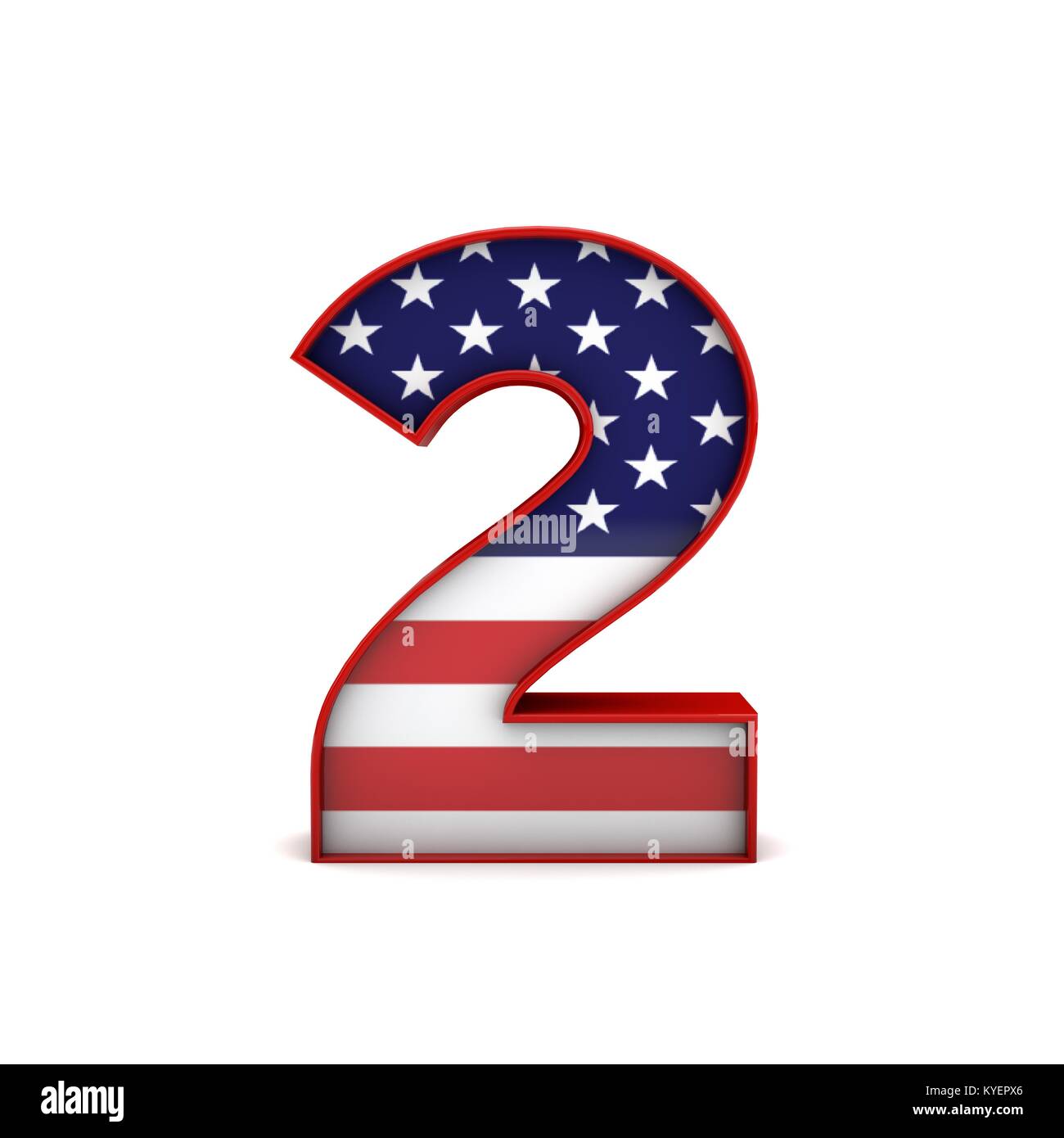 Number 2 stars and stripes american flag lettering font. 3D