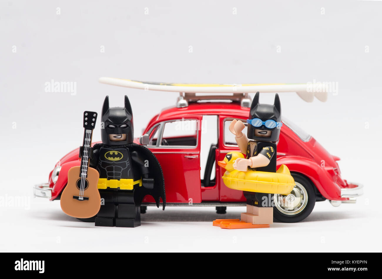 lego batman and vacation batman going on holiday with volkswagen car  isolated on white Stock Photo - Alamy