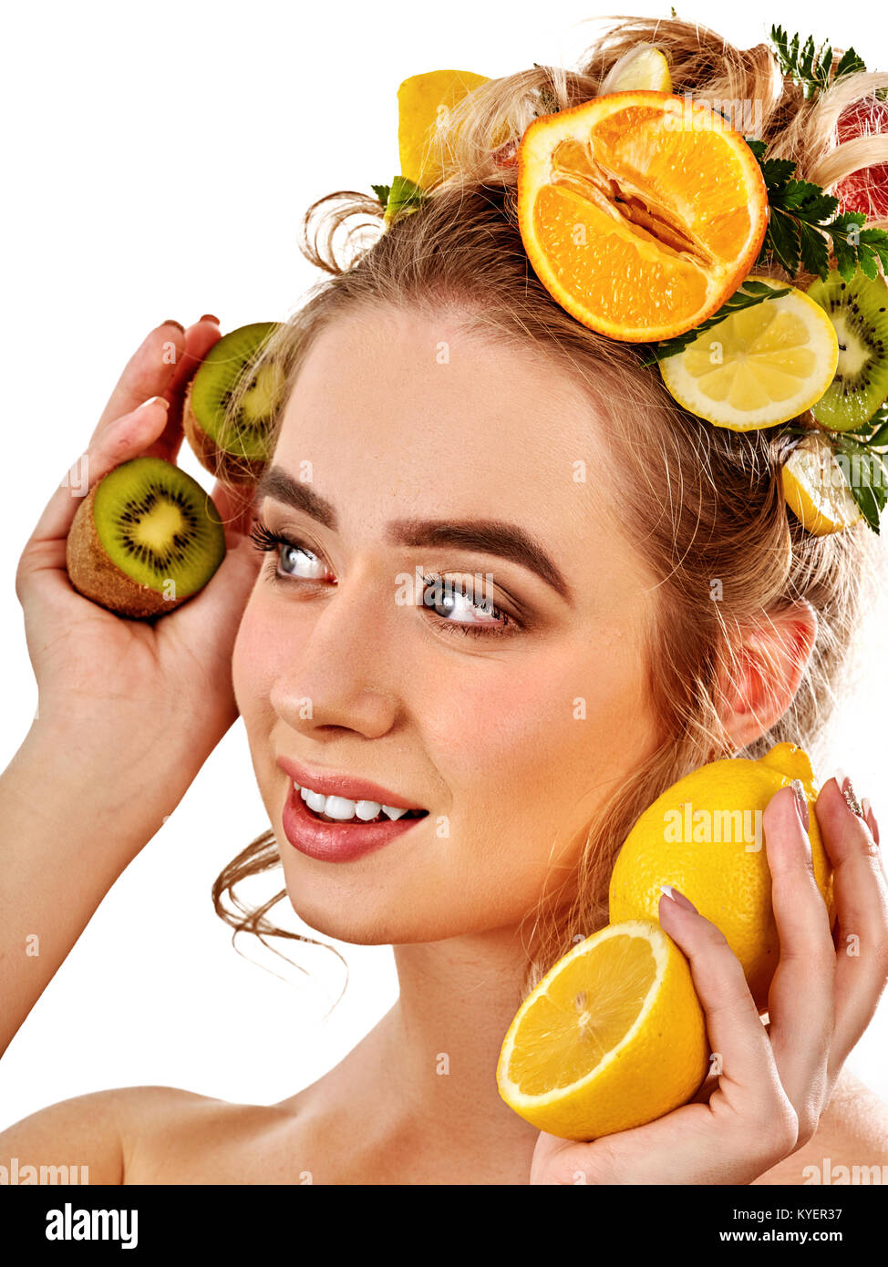 Hair and facial mask from fresh fruits for woman concept Stock Photo
