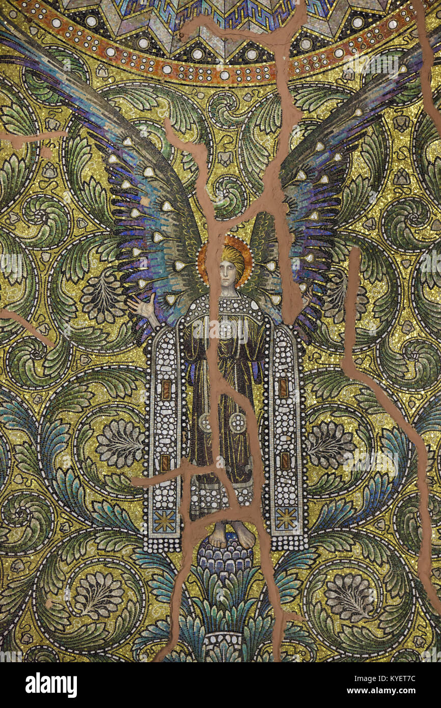 Archangel depicted in the mosaic designed by German painter Hermann Schaper (1905-1906) inside the Kaiser Wilhelm Memorial Church (Kaiser-Wilhelm-Gedächtniskirche) in Berlin, Germany. Stock Photo