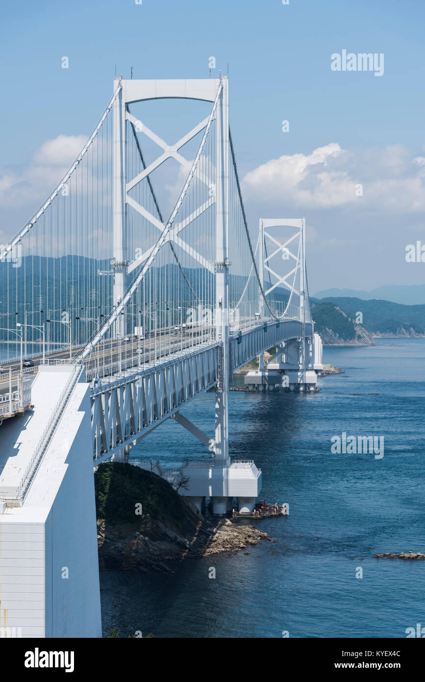 Onaruto Bridge view from Naruto City, Tokushima Prefecture, Japan. Here is famous for Uzushio ( Whirlpools in Japanese). Stock Photo