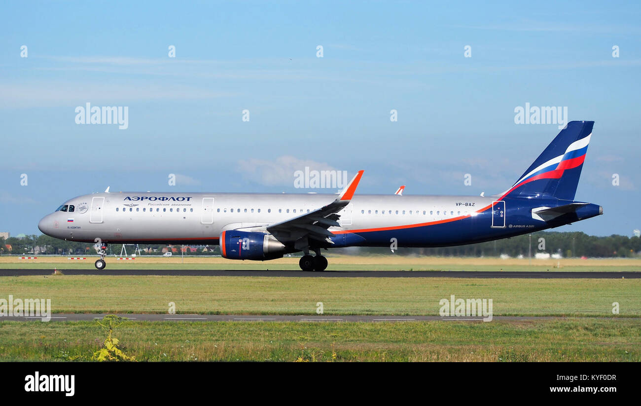Aeroflot Airbus A321-211, registration VP-BAZ, takes off from Schiphol Airport (AMS/EHAM) in the Netherlands. Stock Photo