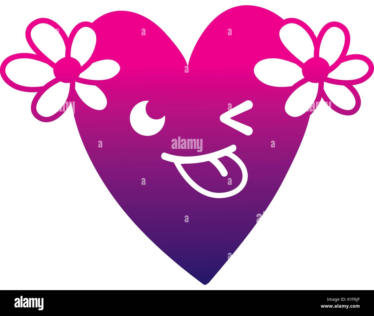 silhouette funny heart with flowers kawaii cartoon Stock Vector Image ...