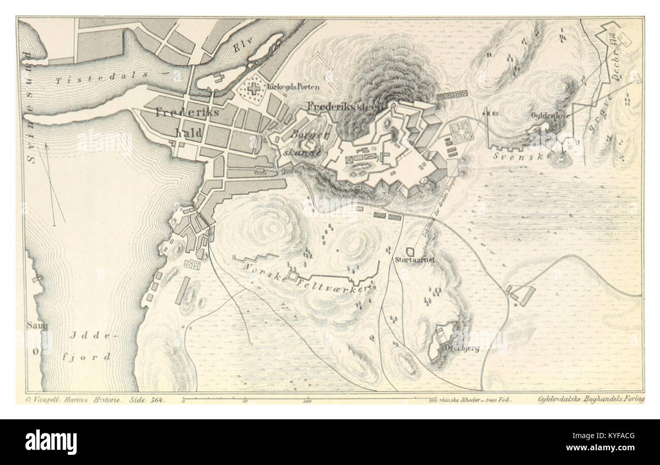 VAUPELL(1870) p1.663 Schwedischer Angriff auf die dänische Festung Frederikshald (1716) Stock Photo