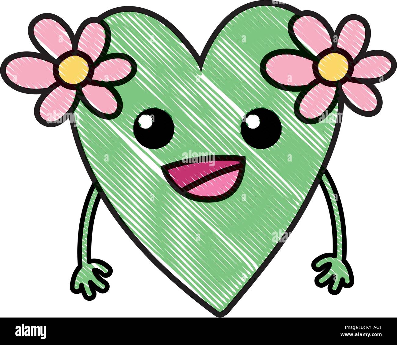 grated happy heart with flowers kawaii with arms Stock Vector Image ...