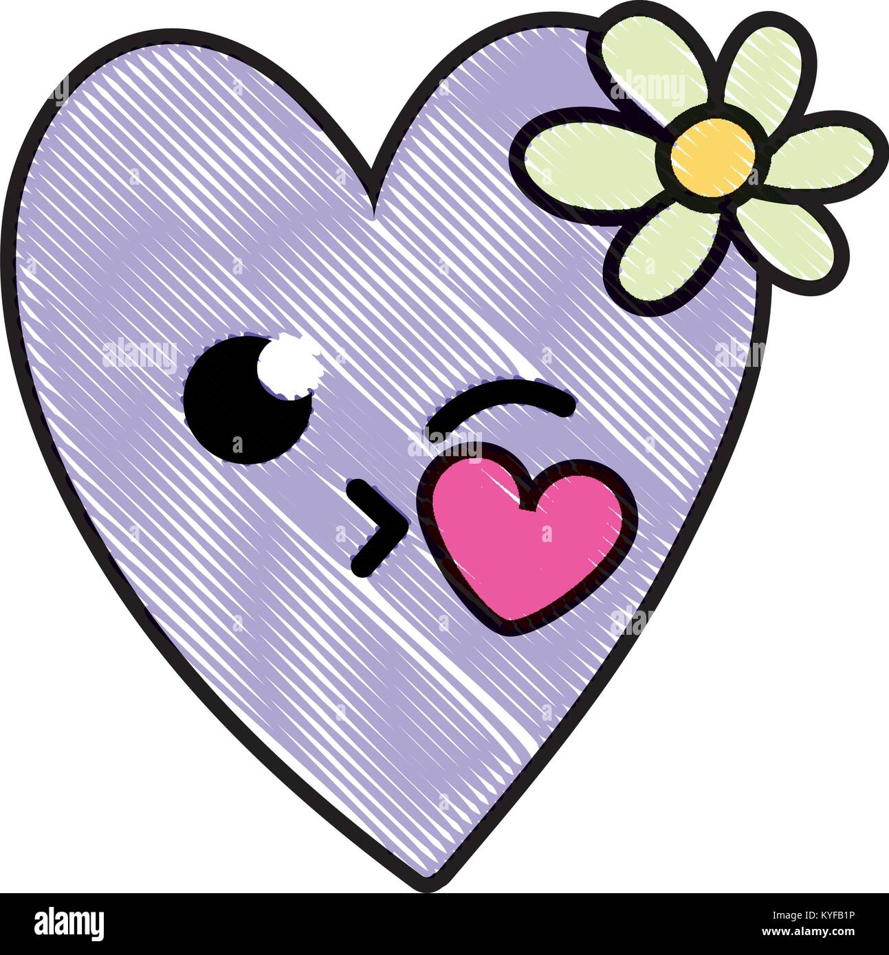 grated kiss heart with flowers kawaii cartoon Stock Vector Image & Art ...