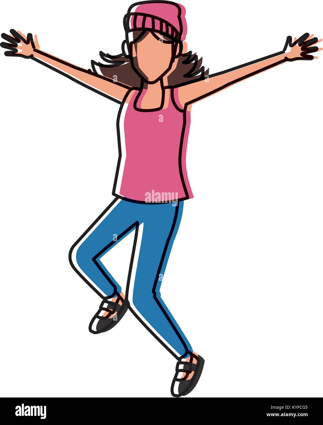 Woman happy jumping cartoon Stock Vector Image & Art - Alamy