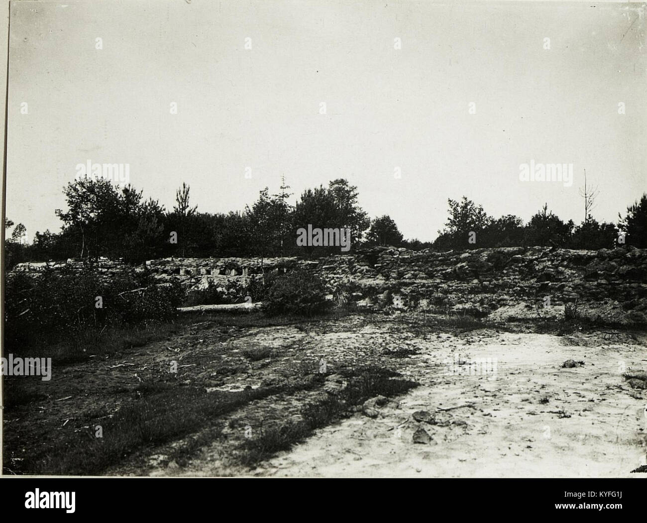 Photograph of a military trench with a machine gun position, showing ...
