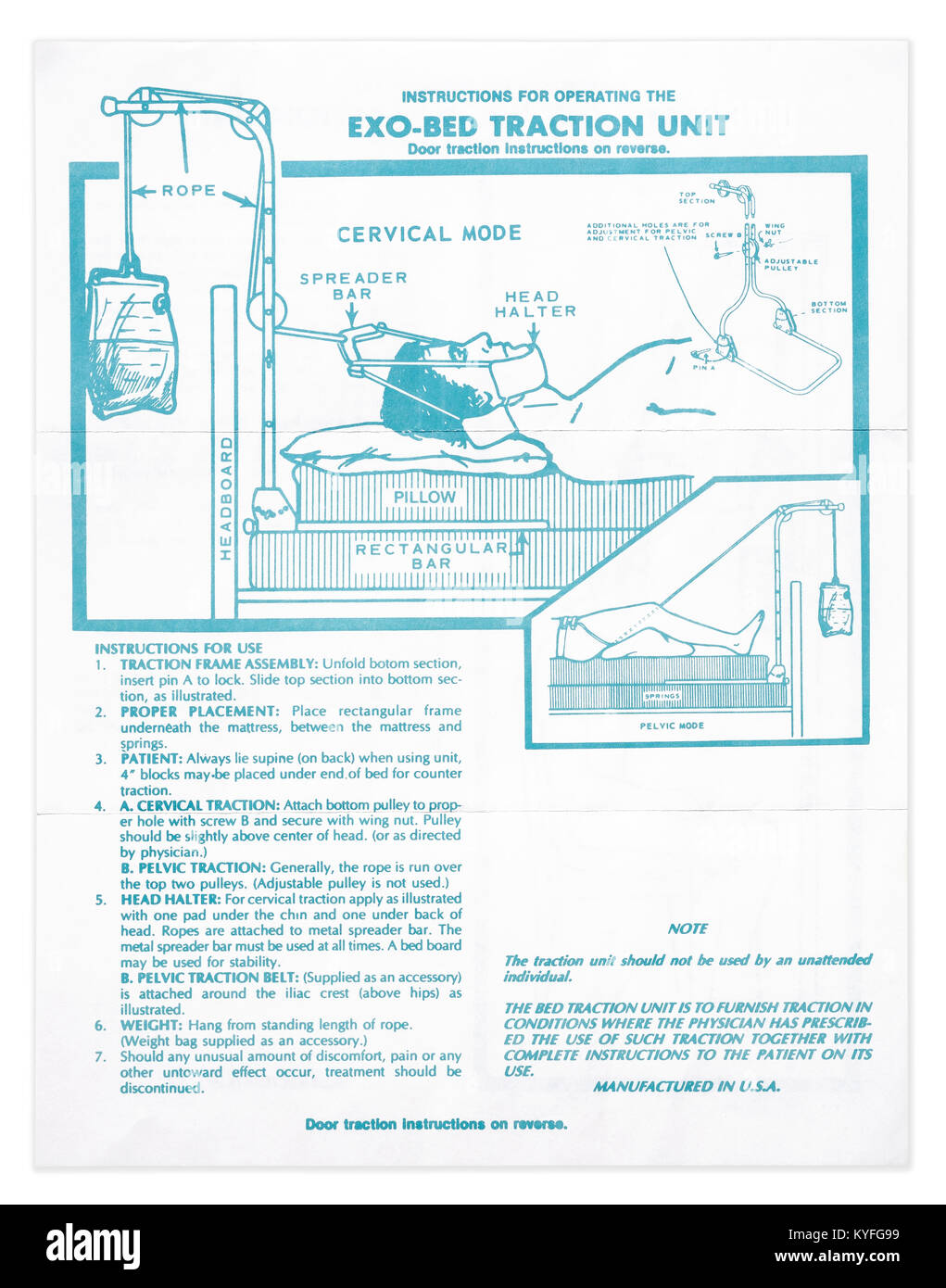 Vintage retro paper instructions for an exo bed traction unit Stock Photo