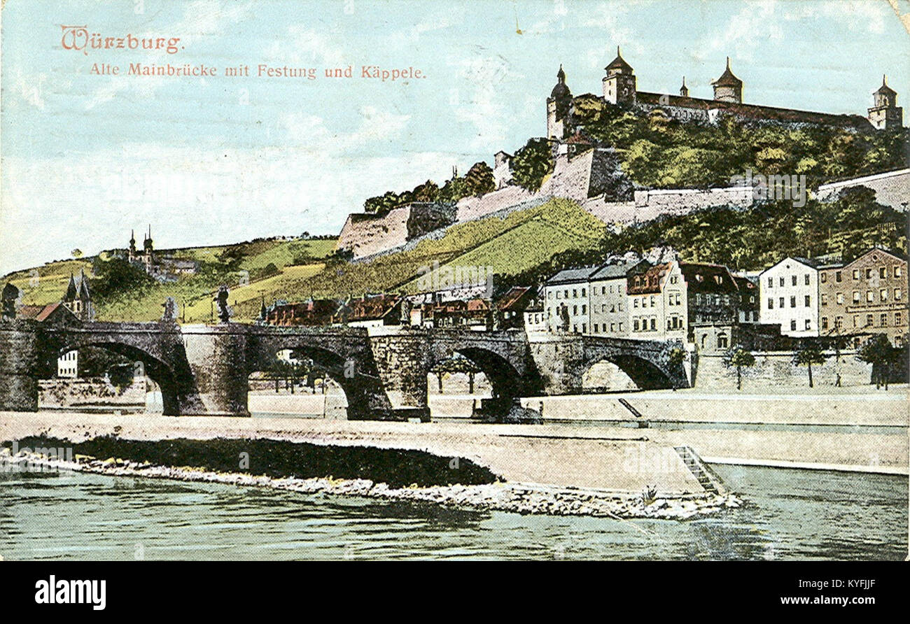 Würzburg's Main Bridge and Käppele Shrine are iconic landmarks in the city, noted for their architectural significance and historical importance within the region. Stock Photo