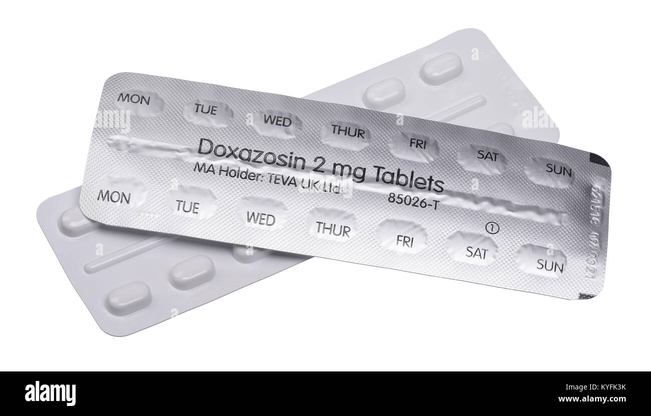 One month supply of Doxazosin tablets in blister packs Stock Photo