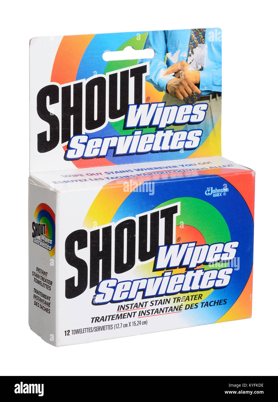 Box of Shout Wipes for instant stain removal Stock Photo