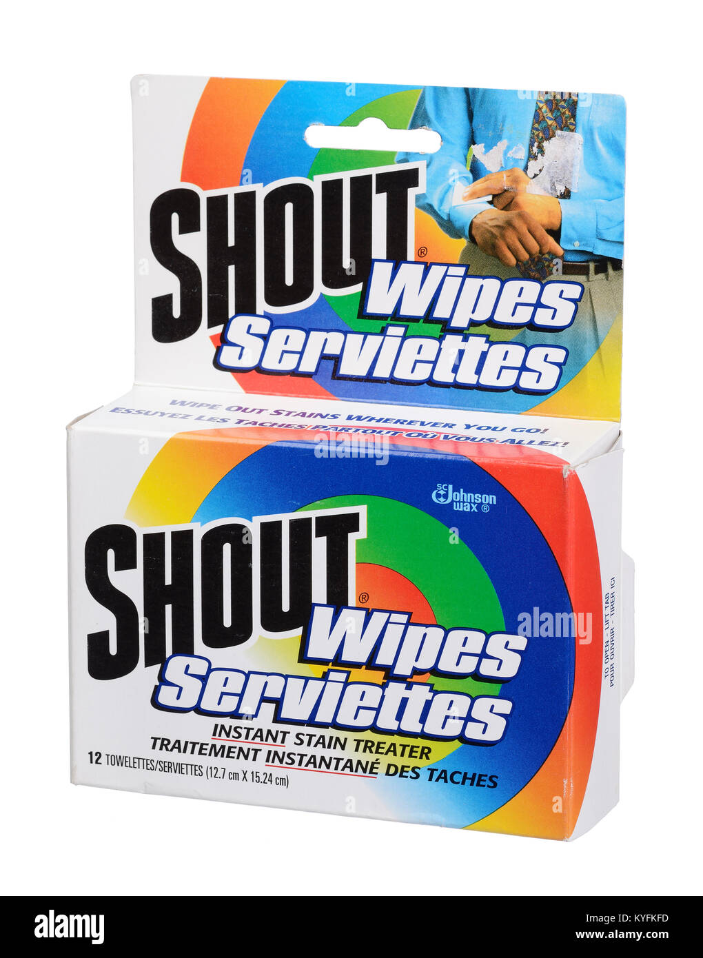 Box of Shout Wipes for instant stain removal Stock Photo