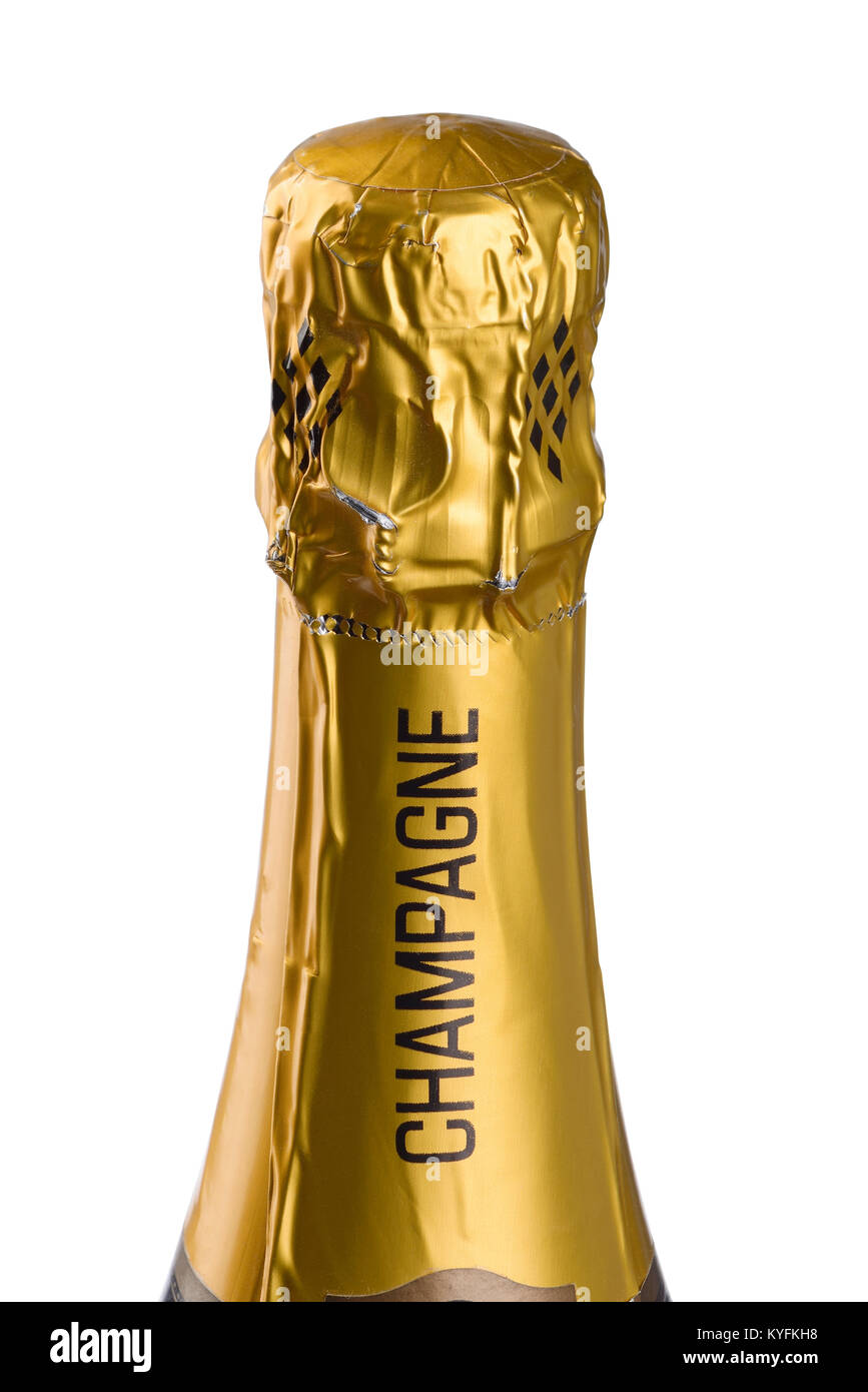 The top of an unopened bottle of champagne Stock Photo Alamy