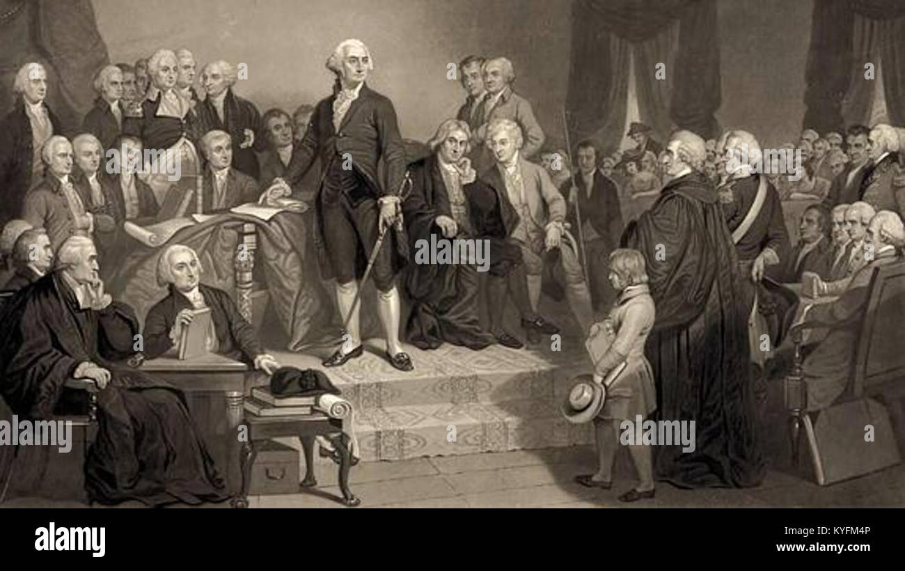 Washington delivering his inaugural address April 1789, in the old city hall, NewYork Stock