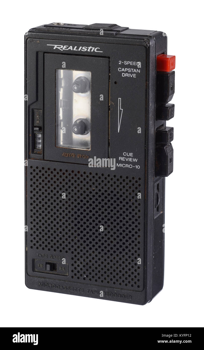 Old vintage retro mini memo cassette tape recorder Stock Photo - Alamy