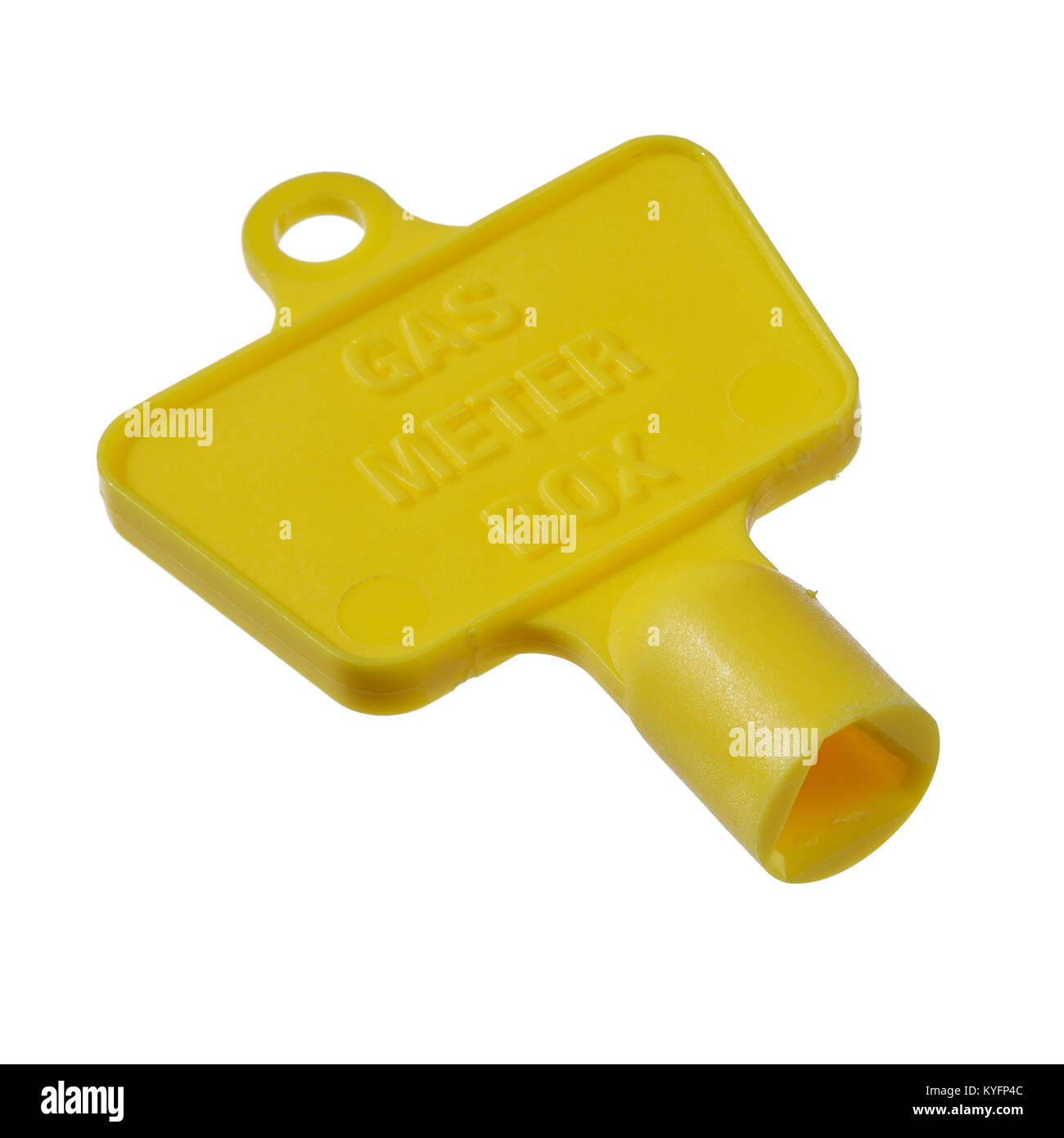 Yellow plastic gas meter box key Stock Photo