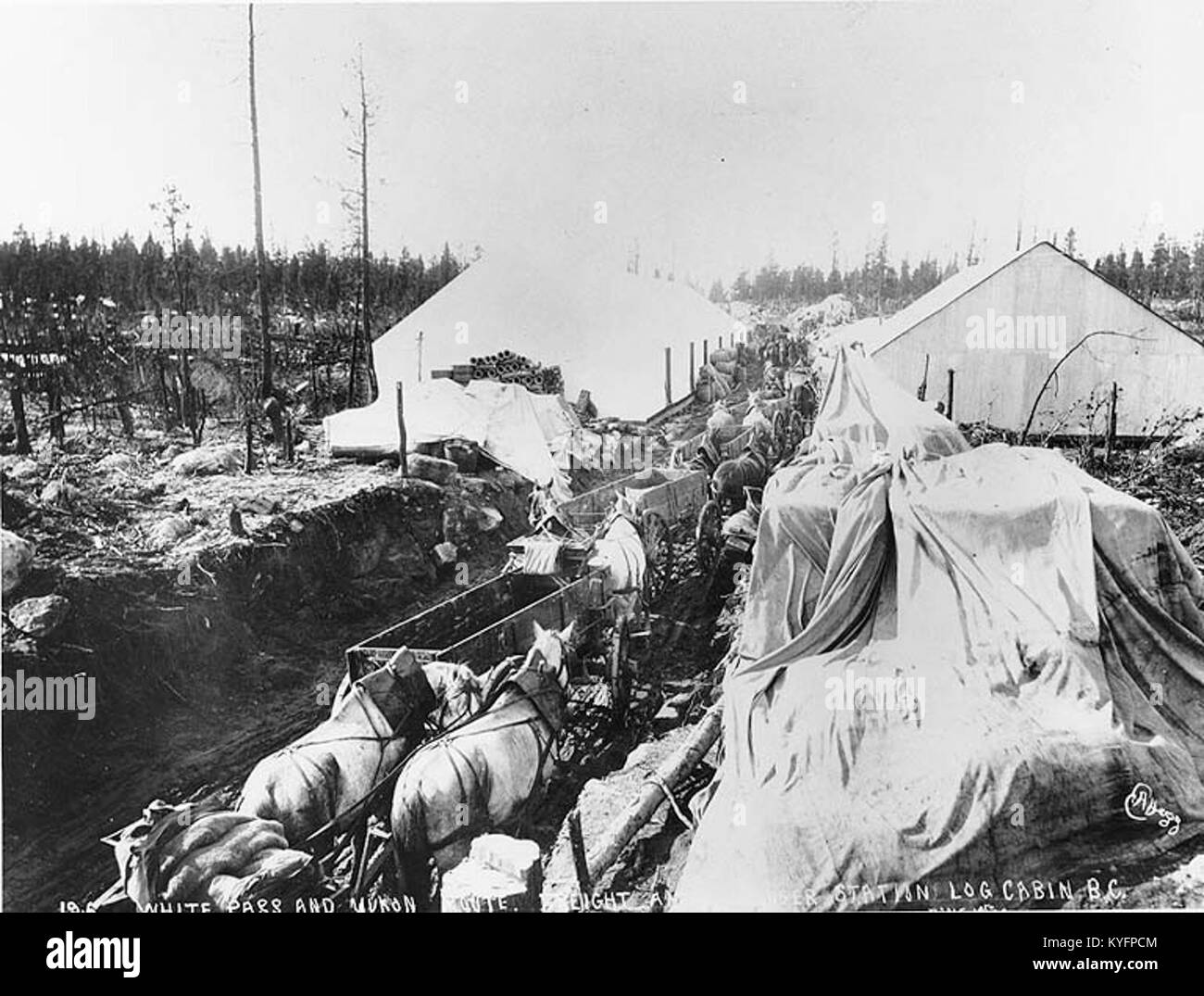 White Pass and Yukon Route freight and passenger station, Log Cabin, British Columbia, ca 1899