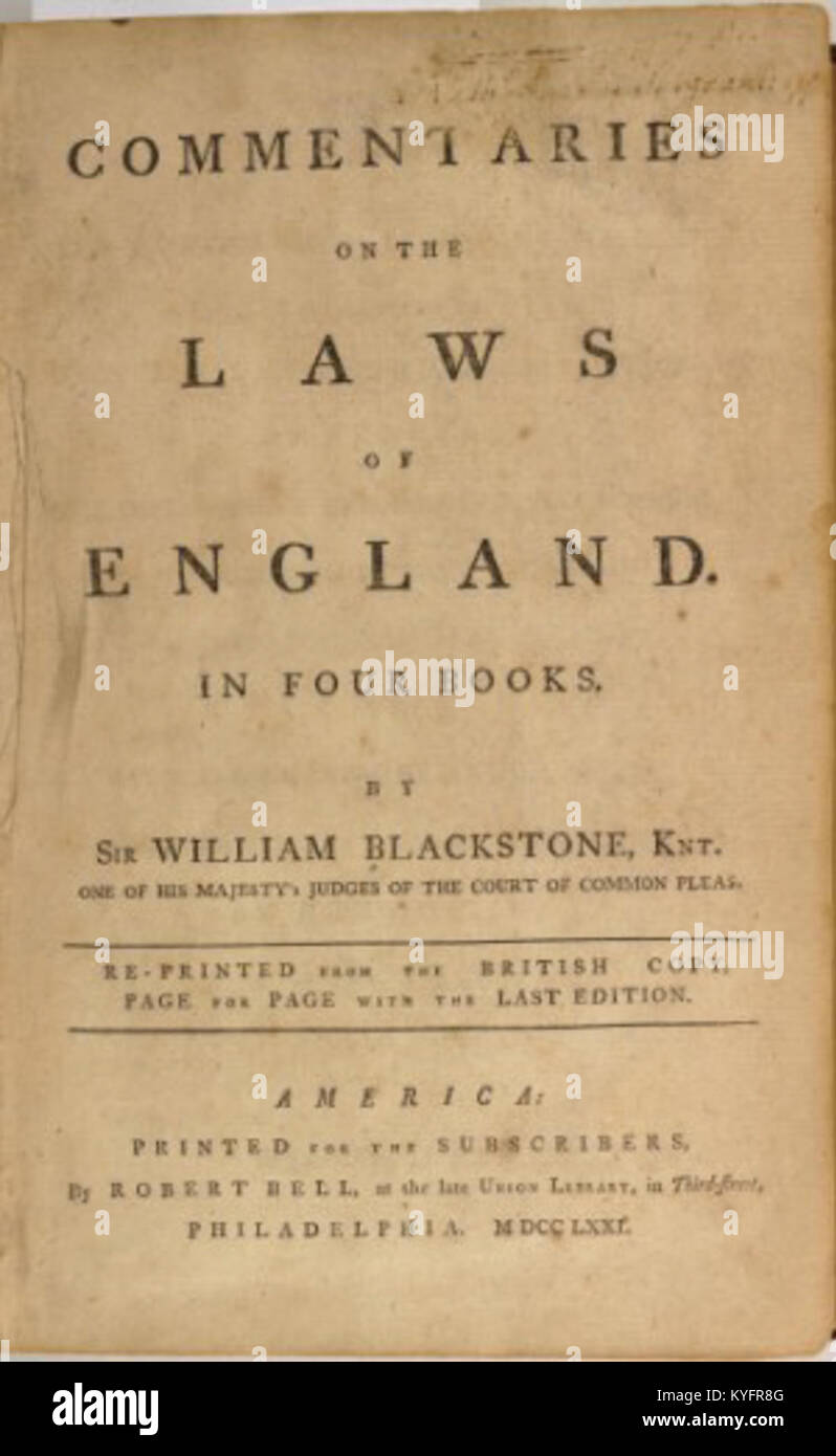 William Blackstone, Commentaries on the Laws of England (1771, title