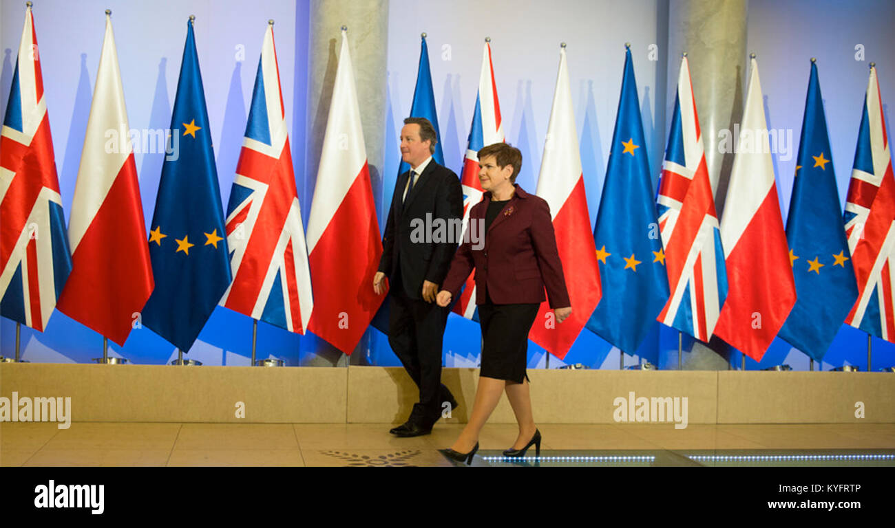 Wizyta premiera Zjednoczonego Królestwa w Polsce. Beata Szydło, David Cameron, Warszawa, 10 grudnia 2015 Stock Photo