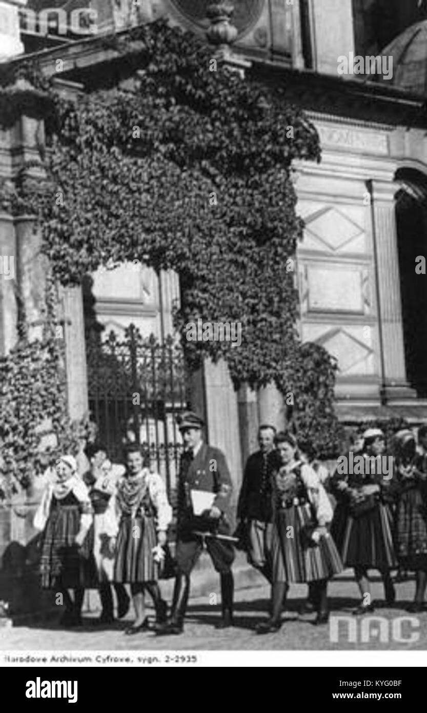 Photograph of the Polish delegation at Marshal Józef Piłsudski's coffin in Wawel Cathedral on October 24, 1943. The image captures a significant moment in Polish history. Stock Photo