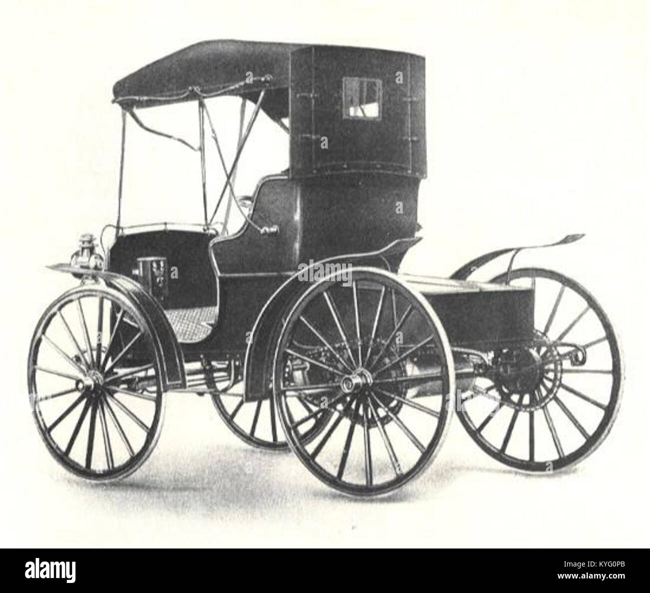 A rear view of the 1908 Pontiac Highwheeler Runabout, an early American ...